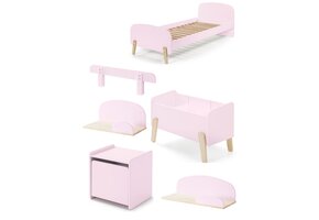 LUCEVI - Kiddy bed + Nachtkastje + Hangplankjes + Uitvalbeveiliging + Speelkoffer - Roze - 90x200 cm