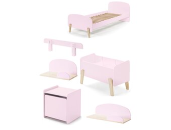LUCEVI - Kiddy bed + Nachtkastje + Hangplankjes + Uitvalbeveiliging + Speelkoffer - Roze - 90x200 cm