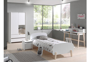 LUCEVI - Kiddy bed + 2 Deurs Kleerkast + Nachtkastje + Bureau - Wit - 90x200 cm