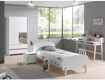 LUCEVI - Kiddy bed + 2 Deurs Kleerkast + Nachtkastje + Bureau - Wit - 90x200 cm