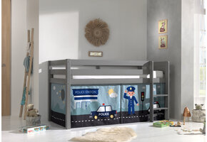 LUCEVI - Pino Halfhoogslaper H115CM + Ladder + Police Gordijntjes - Grijs - 90x200 cm