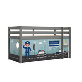 LUCEVI - Pino Halfhoogslaper H115CM + Ladder + Police Gordijntjes - Grijs - 90x200 cm