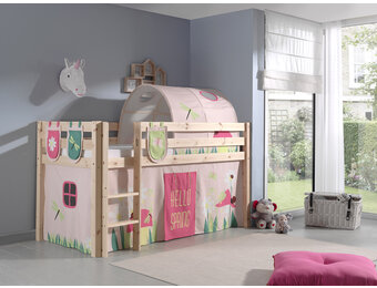 LUCEVI - Pino Halfhoogslaper + Ladder + Spring Gordijntjes + 3 Zakjes + Spring Tunnel - Bruin - 90x200 cm