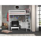LUCEVI - Pino Mezzanine bed + Commode 2 deuren + Slaapfauteuil - Wit - 90x200 cm