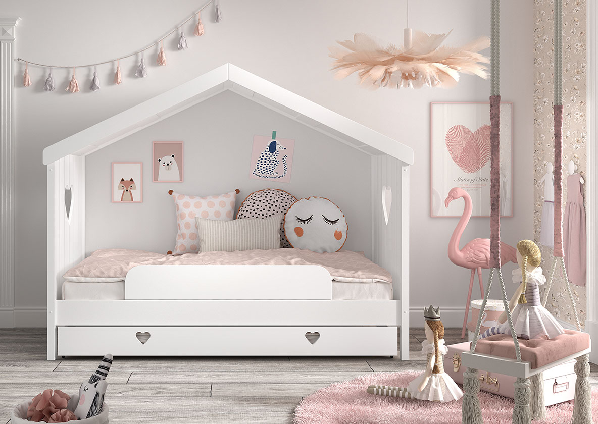 LUCEVI - Amori 90 Huisbed Zonder Rug + Lattenbodem + Rolbed - Wit - 90x200 cm