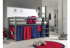 LUCEVI - Pino Halfhoogslaper H115CM + Ladder + Domino Gordijntjes - Grijs - 90x200 cm