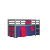 LUCEVI - Pino Halfhoogslaper H115CM + Ladder + Domino Gordijntjes - Grijs - 90x200 cm