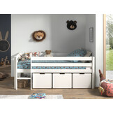 LUCEVI - Pino Halfhoogslaper H85CM + Ladder + Set van 3 Laden - Wit - 90x200 cm