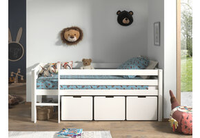 LUCEVI - Pino Halfhoogslaper H85CM + Ladder + Set van 3 Laden - Wit - 90x200 cm