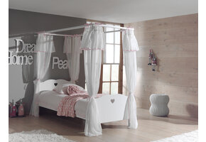 LUCEVI - Amori hemelbed + Lattenbodem + Bedlinnen + Rolbed - Wit - 90x200 cm