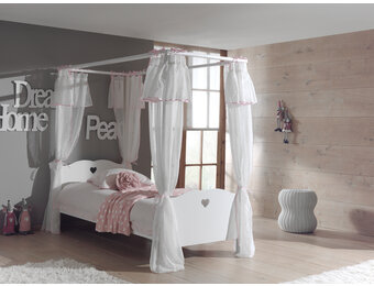 LUCEVI - Amori hemelbed + Lattenbodem + Bedlinnen + Rolbed - Wit - 90x200 cm