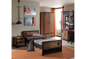 LUCEVI - Alex bed + Nachtkastje + Rolbed + 2 Deurs Kleerkast + Boekenkast - Bruin - 90x200 cm