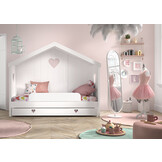 LUCEVI - Amori 91 Huisbed Met Rug + Lattenbodem + Rolbed + Uitvalbeveiliging - Wit - 90x200 cm