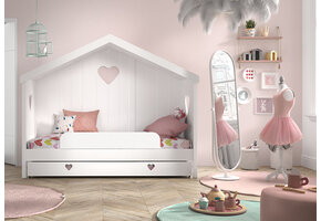 LUCEVI - Amori 91 Huisbed Met Rug + Lattenbodem + Rolbed + Uitvalbeveiliging - Wit - 90x200 cm
