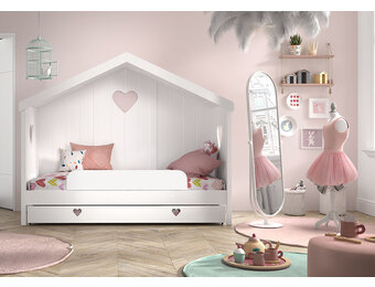 LUCEVI - Amori 91 Huisbed Met Rug + Lattenbodem + Rolbed + Uitvalbeveiliging - Wit - 90x200 cm