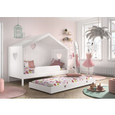 LUCEVI - Amori 91 Huisbed Met Rug + Lattenbodem + Rolbed + Uitvalbeveiliging - Wit - 90x200 cm