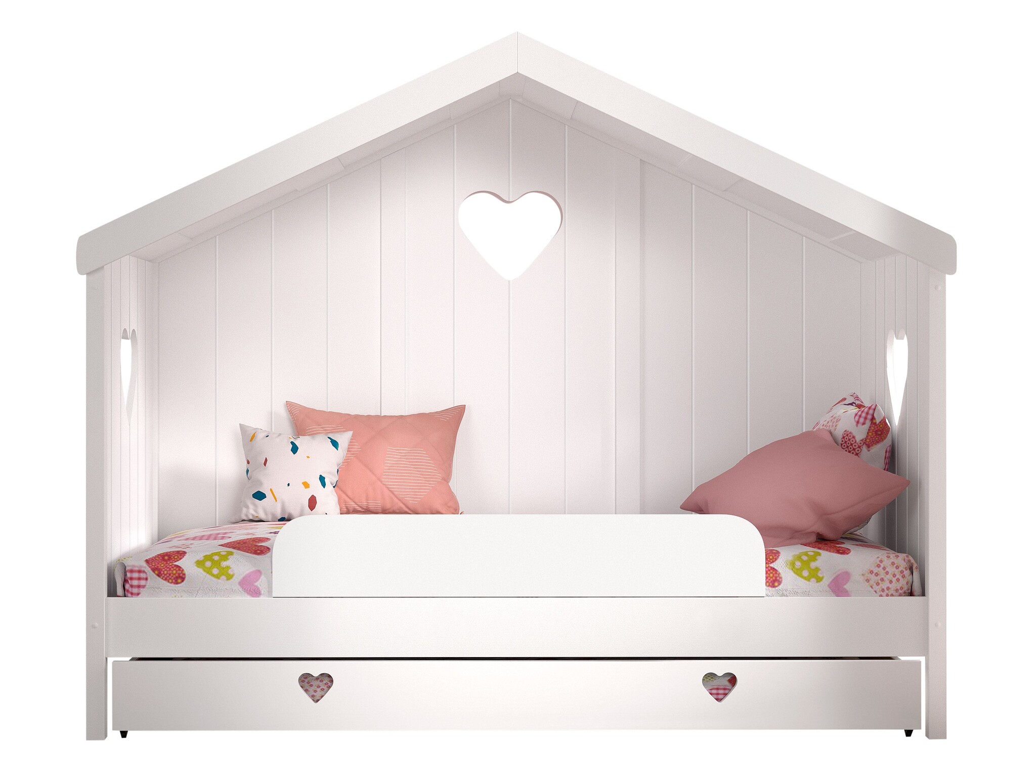 LUCEVI - Amori 91 Huisbed Met Rug + Lattenbodem + Rolbed + Uitvalbeveiliging - Wit - 90x200 cm