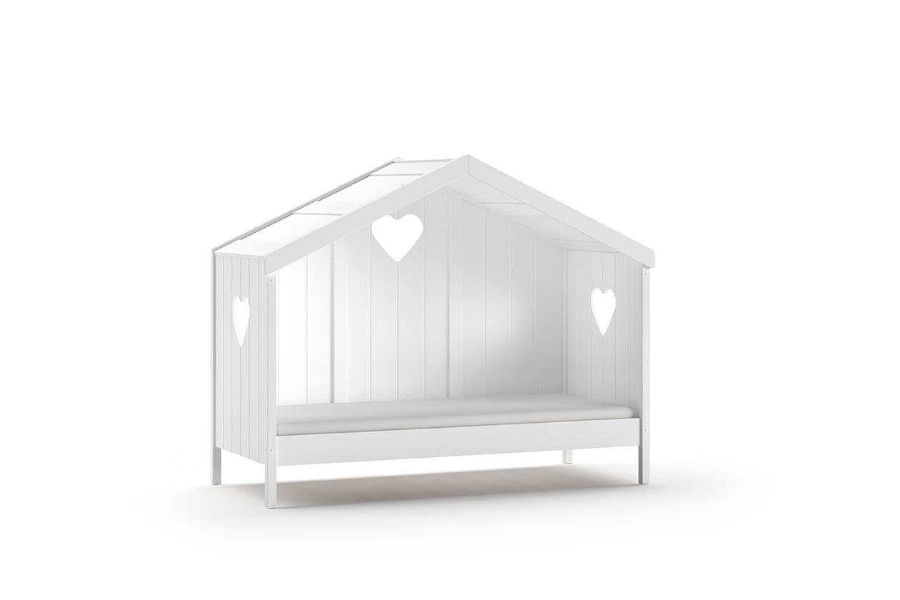 LUCEVI - Amori 91 Huisbed Met Rug + Lattenbodem + Rolbed + Uitvalbeveiliging - Wit - 90x200 cm