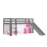 LUCEVI - Pino Halfhoogslaper + Ladder + Glijbaan + Princess Gordijntjes - Grijs - 90x200 cm