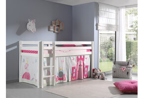 LUCEVI - Pino Halfhoogslaper + Ladder + Princess Gordijntjes - Wit - 90x200 cm