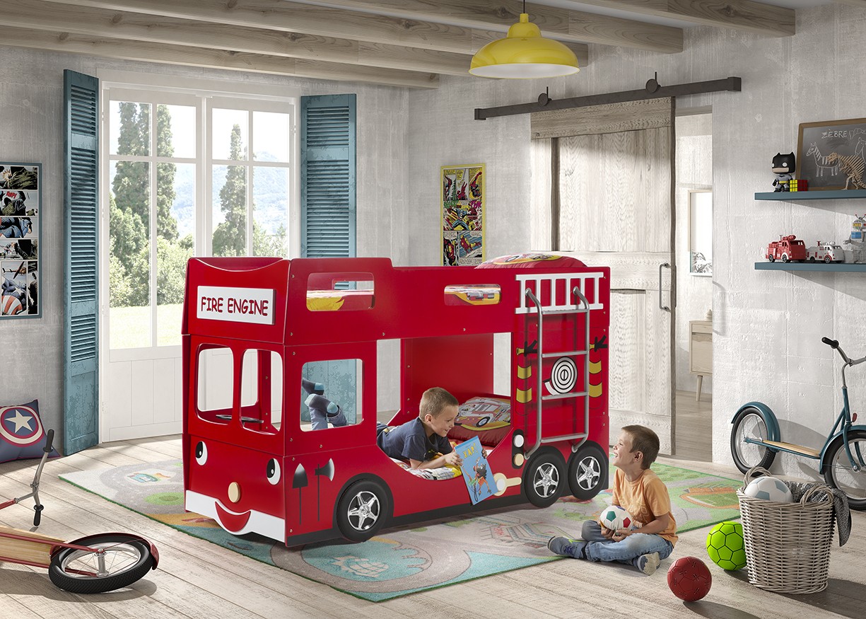 LUCEVI - Carbeds Fire Truck Stapelbed + 2x Matras - rood - 90x200 cm