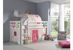 LUCEVI - Pino Halfhoogslaper + Ladder + Spring Gordijntjes + 3 Zakjes + Spring Tunnel - Wit - 90x200 cm