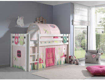 LUCEVI - Pino Halfhoogslaper + Ladder + Spring Gordijntjes + 3 Zakjes + Spring Tunnel - Wit - 90x200 cm