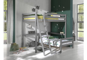 LUCEVI - Pino Mezzanine bed 140x200 cm + Ladder + Bed 90x200 cm - Grijs