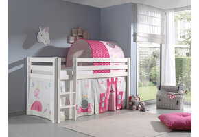 LUCEVI - Pino Halfhoogslaper + Ladder + Princess Gordijntjes + Princess Tunnel - Wit - 90x200 cm