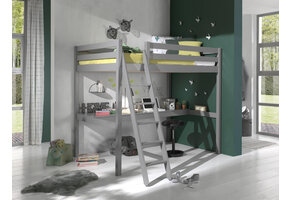 LUCEVI - Pino Mezzanine bed + Ladder + Bureau - Grijs - 140x200 cm