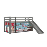 LUCEVI - Pino Halfhoogslaper H115CM + Ladder + Glijbaan + Pet Shop Gordijntjes - Grijs - 90x200 cm