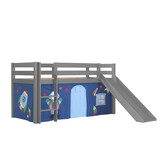 LUCEVI - Pino Halfhoogslaper + Ladder + Glijbaan + Astro Gordijntjes - Grijs - 90x200 cm