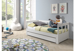 LUCEVI - Pino 91 Uitschuif Kajuitbed + Lattenbodem - Wit - 90/180x200 cm