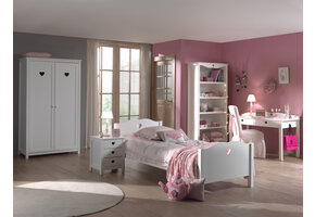 LUCEVI - Amori bed + Nachtkastje + 2 Deurs Kleerkast + Bureau + Boekenkast - Wit - 90x200 cm