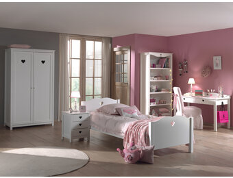 LUCEVI - Amori bed + Nachtkastje + 2 Deurs Kleerkast + Bureau + Boekenkast - Wit - 90x200 cm