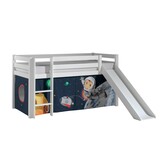 LUCEVI - Pino Halfhoogslaper + Ladder + Glijbaan + Space Gordijntjes - Wit - 90x200 cm