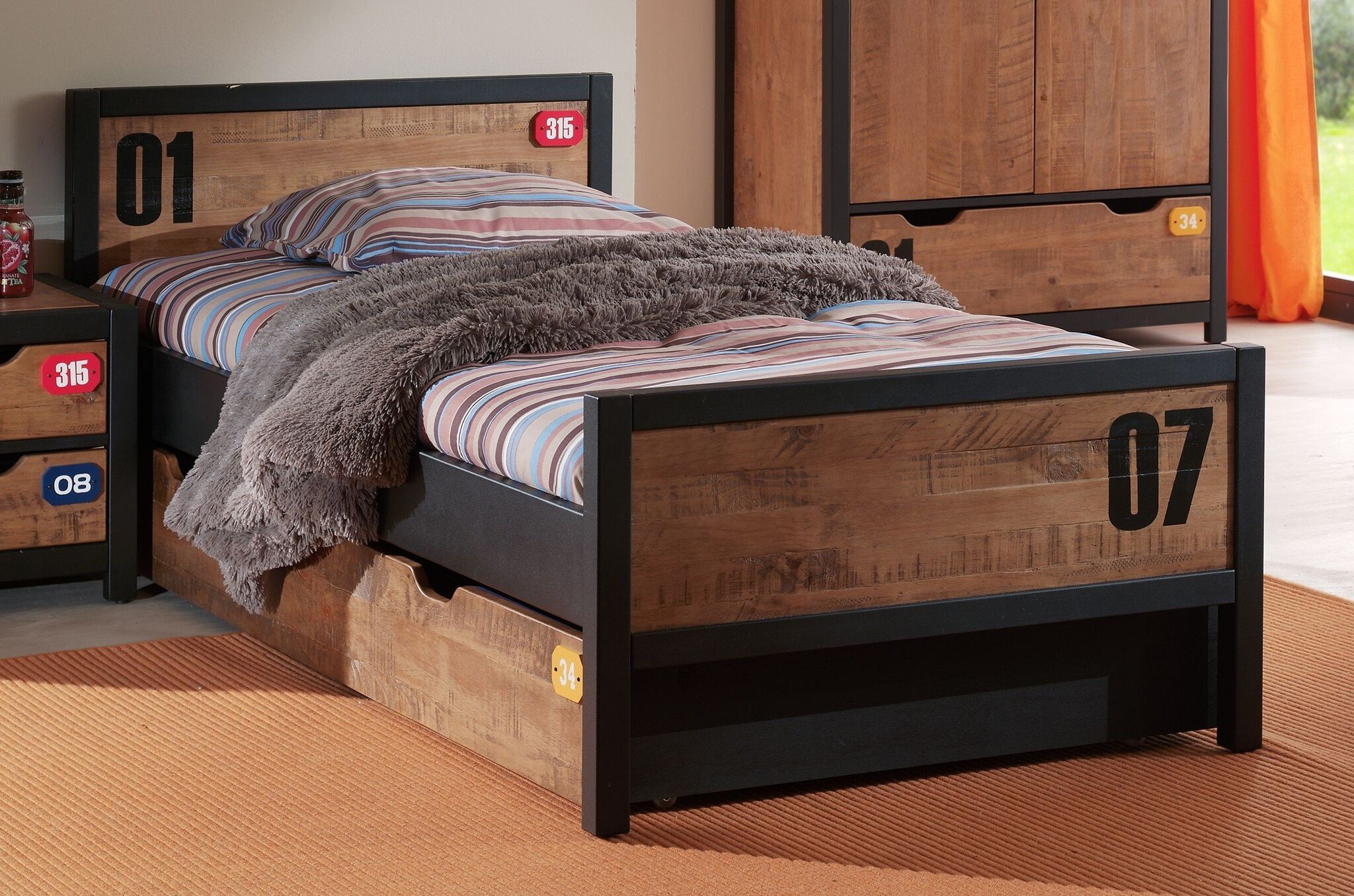 LUCEVI - Alex bed + Lattenbodem + Rolbed - Bruin - 90x200 cm