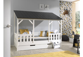 LUCEVI - Housebed 03 Huisbed + Rolbed - Wit/Zwart - 90x200 cm