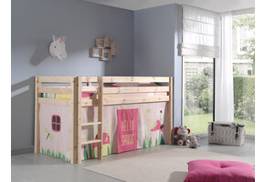 LUCEVI - Pino Halfhoogslaper + Ladder + Spring Gordijntjes - Bruin - 90x200 cm