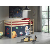 LUCEVI - Pino Halfhoogslaper + Ladder + Space Gordijntjes - Bruin - 90x200 cm