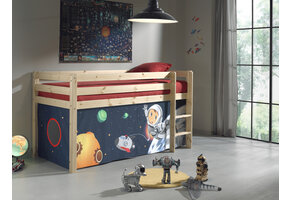 LUCEVI - Pino Halfhoogslaper + Ladder + Space Gordijntjes - Bruin - 90x200 cm