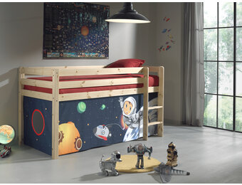 LUCEVI - Pino Halfhoogslaper + Ladder + Space Gordijntjes - Bruin - 90x200 cm