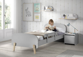 LUCEVI - Kiddy bed + Nachtkastje + Hangplankjes + Uitvalbeveiliging - Cool Grey - 90x200 cm