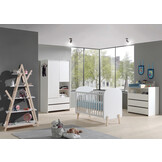 LUCEVI - Kiddy Babybed 60x120 cm + Commode 3 Laden + 2 Deurs Kleerkast + Boekenkast - Wit