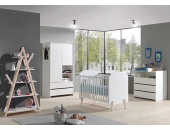 LUCEVI - Kiddy Babybed 60x120 cm + Commode 3 Laden + 2 Deurs Kleerkast + Boekenkast - Wit