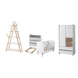 LUCEVI - Kiddy Babybed 60x120 cm + Commode 3 Laden + 2 Deurs Kleerkast + Boekenkast - Wit