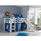 LUCEVI - Pino Halfhoogslaper + Ladder + Glijbaan + Astro Gordijntjes + 3 Zakjes + Astro Tunnel - Wit - 90x200 cm