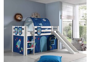 LUCEVI - Pino Halfhoogslaper + Ladder + Glijbaan + Astro Gordijntjes + 3 Zakjes + Astro Tunnel - Wit - 90x200 cm