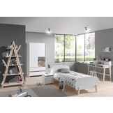LUCEVI - Kiddy bed + 2 Deurs Kleerkast + Nachtkastje + Bureau + Boekenkast - Wit - 90x200 cm