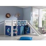 LUCEVI - Pino Halfhoogslaper + Ladder + Glijbaan + Astro Gordijntjes + 3 Zakjes - Wit - 90x200 cm